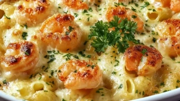 Gratin de pâtes aux crevettes
