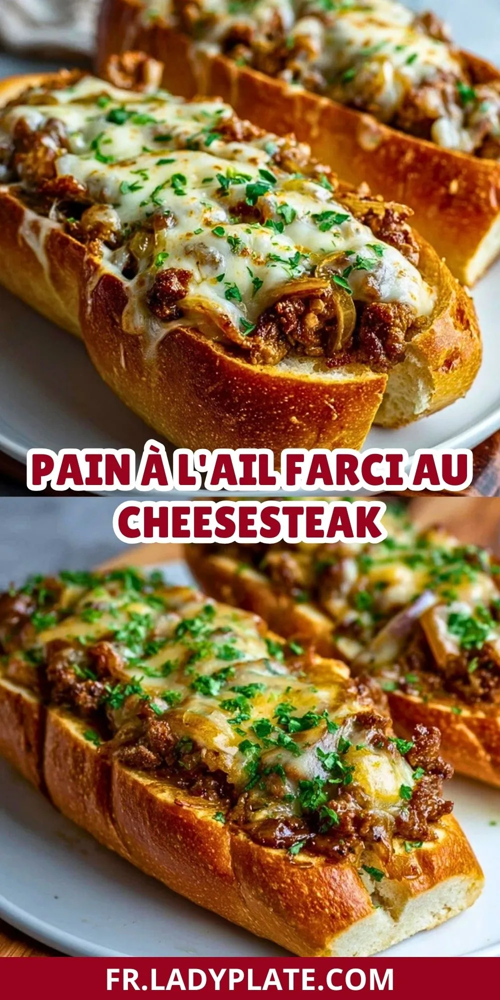 Pain à l'ail farci au cheesesteak - Pin 1