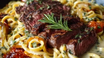 Pâtes au steak épicé miel et ail en une seule poêle