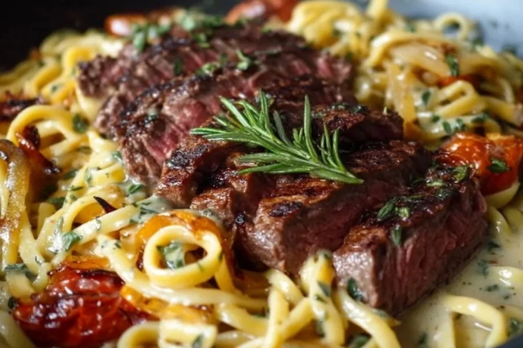 Pâtes au steak épicé miel et ail en une seule poêle