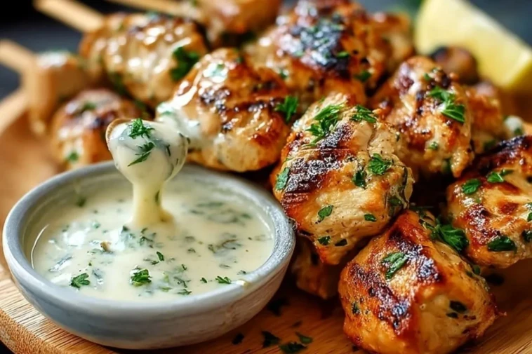 Bouchées De Poulet Grillé Avec Sauce Ail Crémeuse