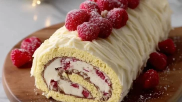 Bûche De Noël Au Chocolat Blanc Et Framboises