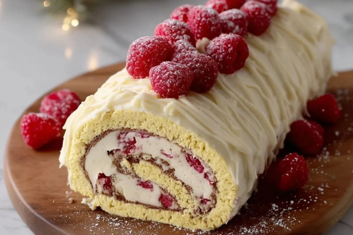 Bûche De Noël Au Chocolat Blanc Et Framboises
