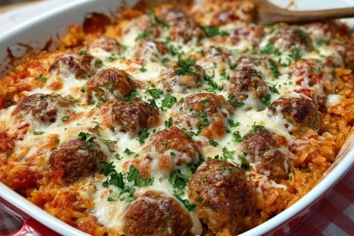 Casserole De Viande Aux Boulettes Et Riz Au Fromage