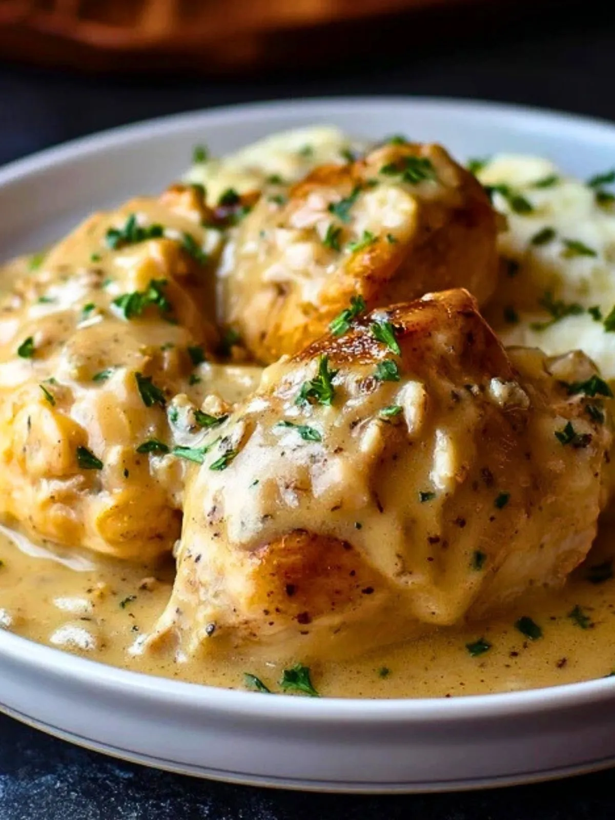 Poulet Crémé à la Sauce avec Purée de Pommes de Terre (1)