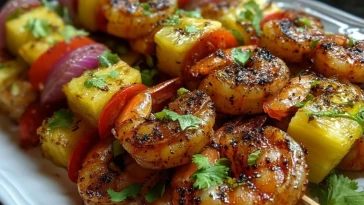 Brochettes De Crevettes Et Dananas Grillees