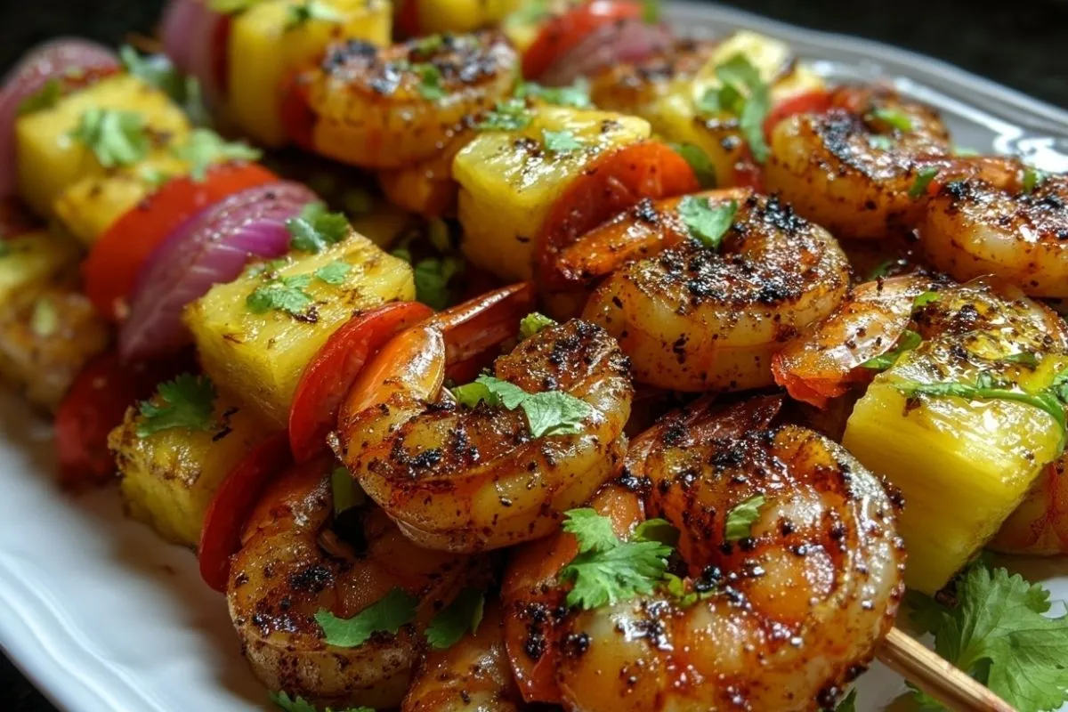 Brochettes De Crevettes Et Dananas Grillees