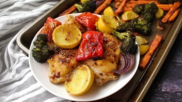 Poulet Miel Ail Avec Légumes Rôtis