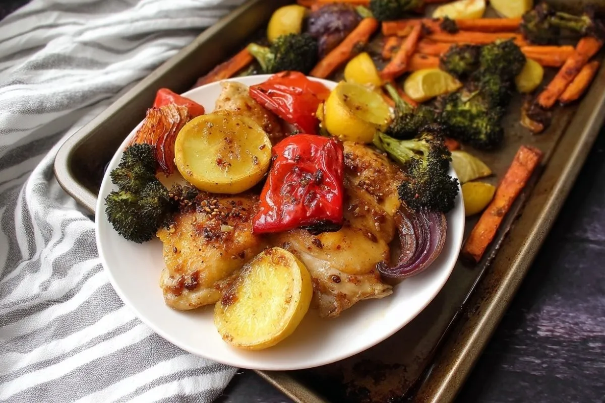 Poulet Miel Ail Avec Légumes Rôtis