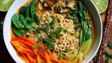Soupe Ramen Thaïlandaise Végane au Curry Rouge
